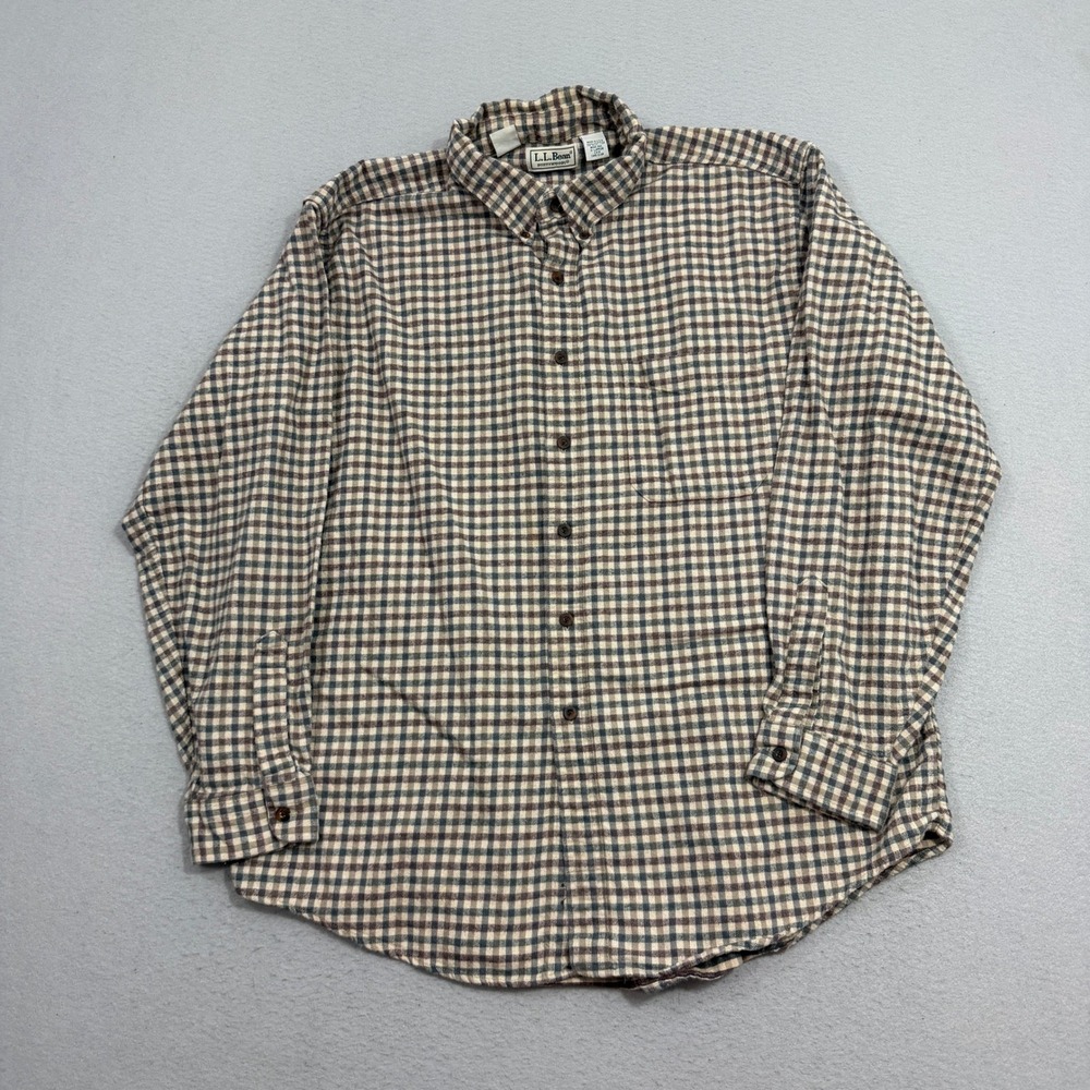 Vintage LL Bean Button Down Shirt XL Brown Northwoods Flannel Plaid USA 90s
